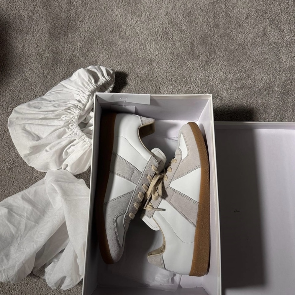 White and Gray Sneakers with Gum Sole